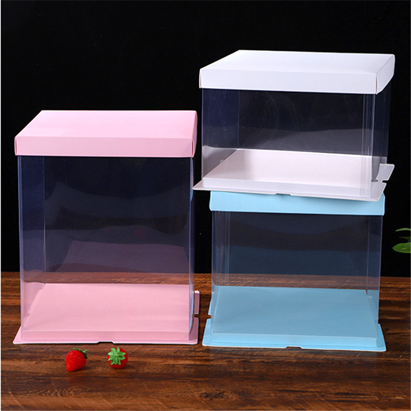 批发生日蛋糕盒透明塑料加厚双层6/8/10寸烘焙慕斯蛋糕包装盒定制