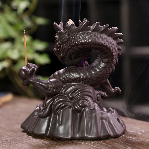 Cross-border ceramics Chinese style auspicious dragon backflow incense burner creative LED light backflow sandalwood burner home accessories original decoration