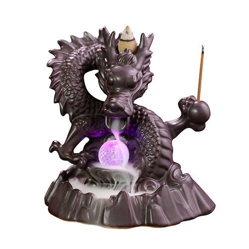 Cross-border ceramics Chinese style auspicious dragon backflow incense burner creative LED light backflow sandalwood burner home accessories original decoration
