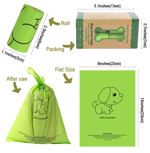 Cross-border pet waste bags fully biodegradable pooper scooper bags cornstarch pet waste bags compostable dog poop bags