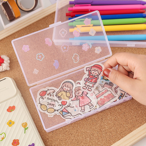Transparent handbook sticker note mini storage box student plastic desktop classification induction label organizing small box
