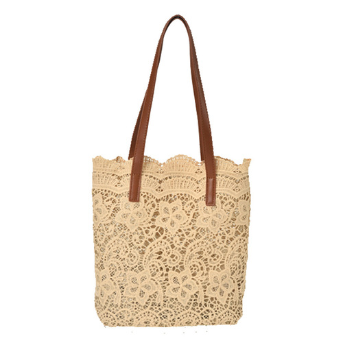 Lace bag for women ins forest style aesthetic small fresh shopping shoulder handbag embroidered flower hollow tote bag