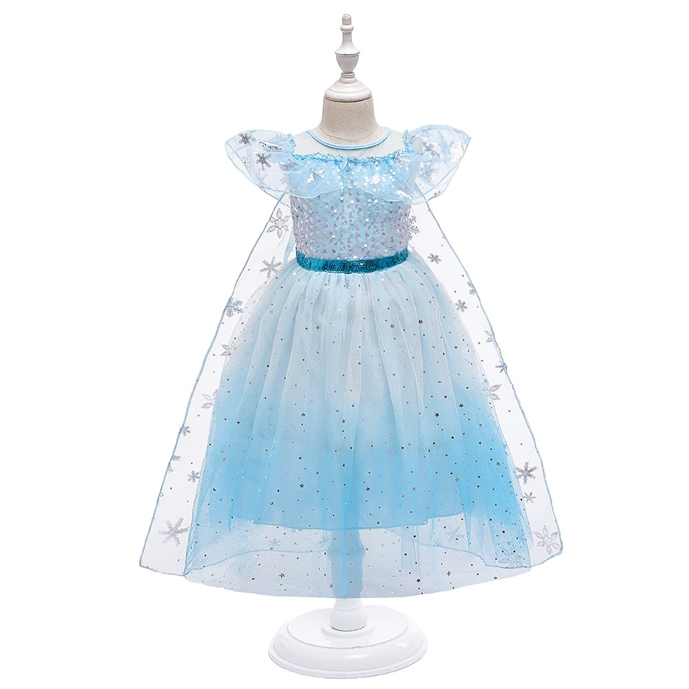 2025 г., трансграничное пышное детское платье принцессы Эльзы с пайетками «Холодное сердце 2» и сетчатой накидкой