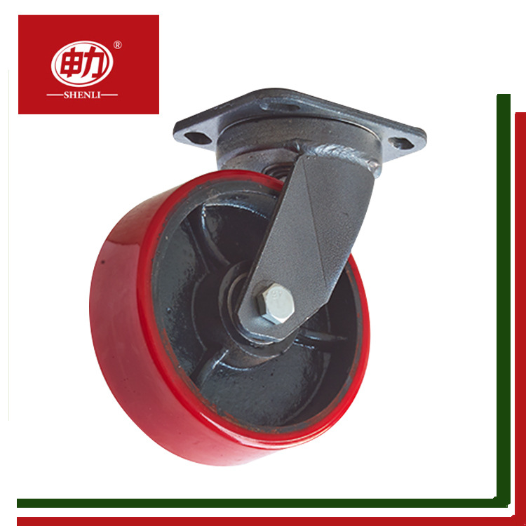 4寸聚氨酯静音万向轮带刹车轮子5寸重型双轴承PU工业定向脚轮定制