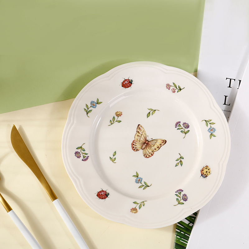 厂家直销复古创意昆虫蝴蝶蜻蜓蜜蜂西餐盘子下午茶甜品盘蛋糕盘子
