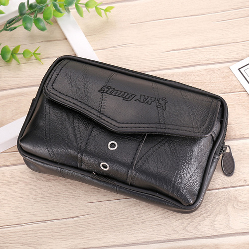 New men's leather 6.5-inch large-capacity belt waist bag mobile phone bag construction site men's coin purse cigarette bag