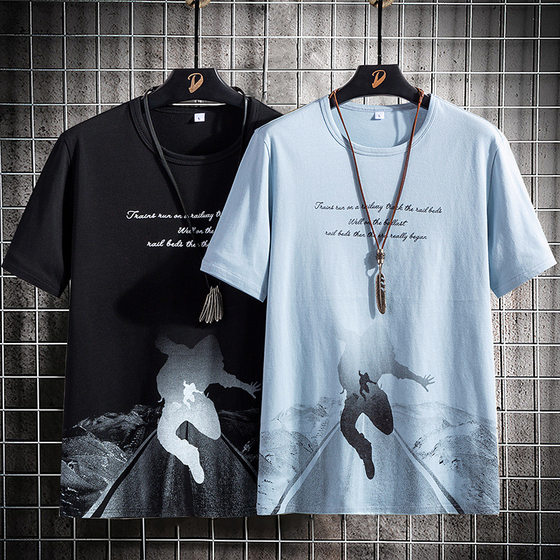 2023 Summer New Short-sleeved T-shirt Men's Crew Neck Casual Half-sleeved Base Shirt Trendy Brand Top T-shirt Cotton Men's