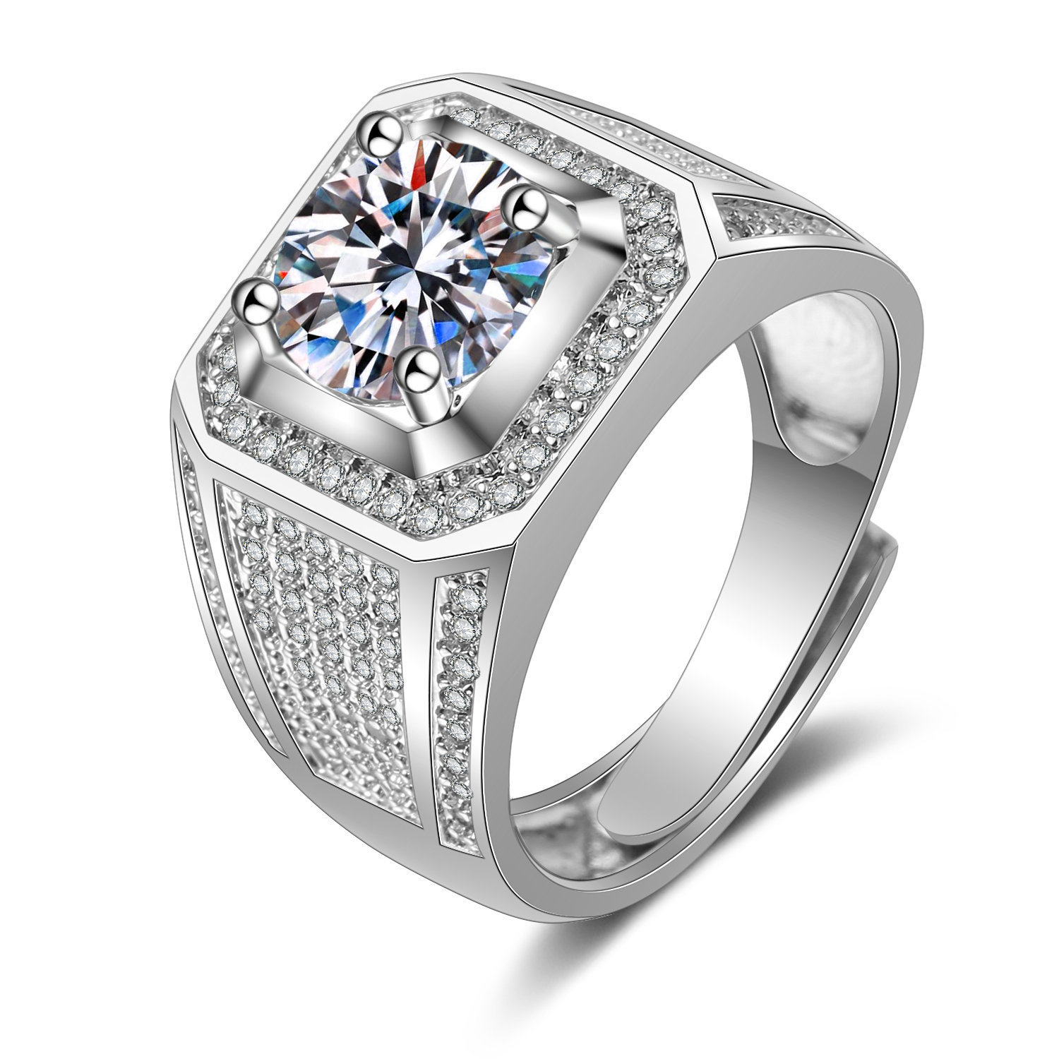 Nhẫn nam mô phỏng kim cương carbon cao cổ điển đầy kim cương Nhẫn nam mạ bạch kim độc đoán Nhẫn cưới bán buôn