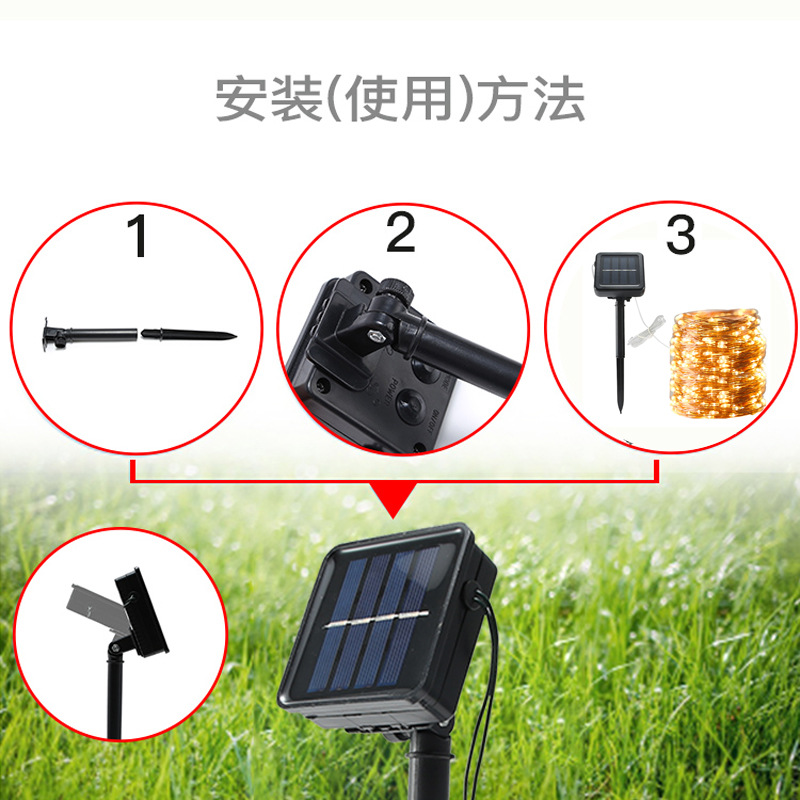 Guirnaldas de luces solares, luces de alambre de cobre, decoración exterior, luces navideñas, luces de alambre de cobre, guirnaldas de luces LED, guirnaldas de luces impermeables IP55