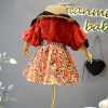 Summer lace set, top, mini-skirt, children's clothing, Korean style, floral print