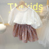 Summer lace set, top, mini-skirt, children's clothing, Korean style, floral print