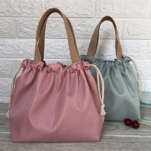 新款純色防水飯盒包手提包可愛抽繩便當袋午餐包帶飯包飯盒手提袋