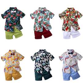 欧美童装小童碎花衬衣短裤两件套男童外出套装外贸批发baby suit