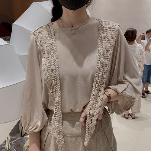 Summer thin lace knit crochet hole mesh overlay woven false collar poncho for women with skirt and sun protection scarf