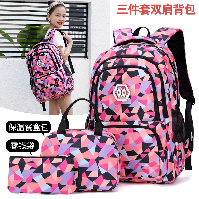 Set, nylon school bag, camouflage backpack, 3 piece set