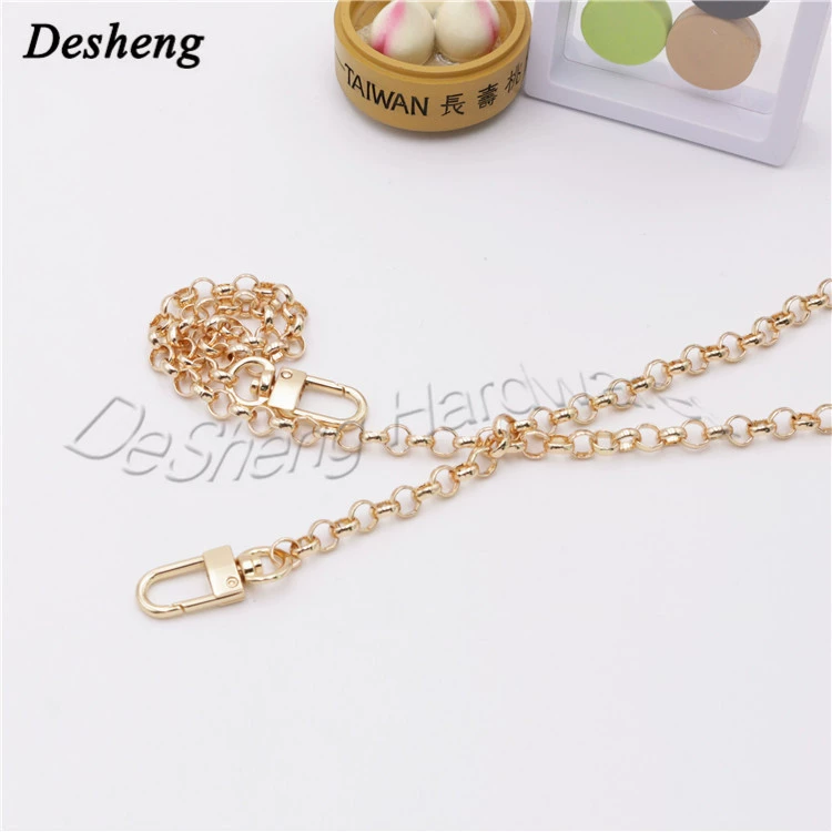 High -end quality metal chain leather female bag shoulder strap 6mmo chain plus dog buckle round iron chain shoulder chain