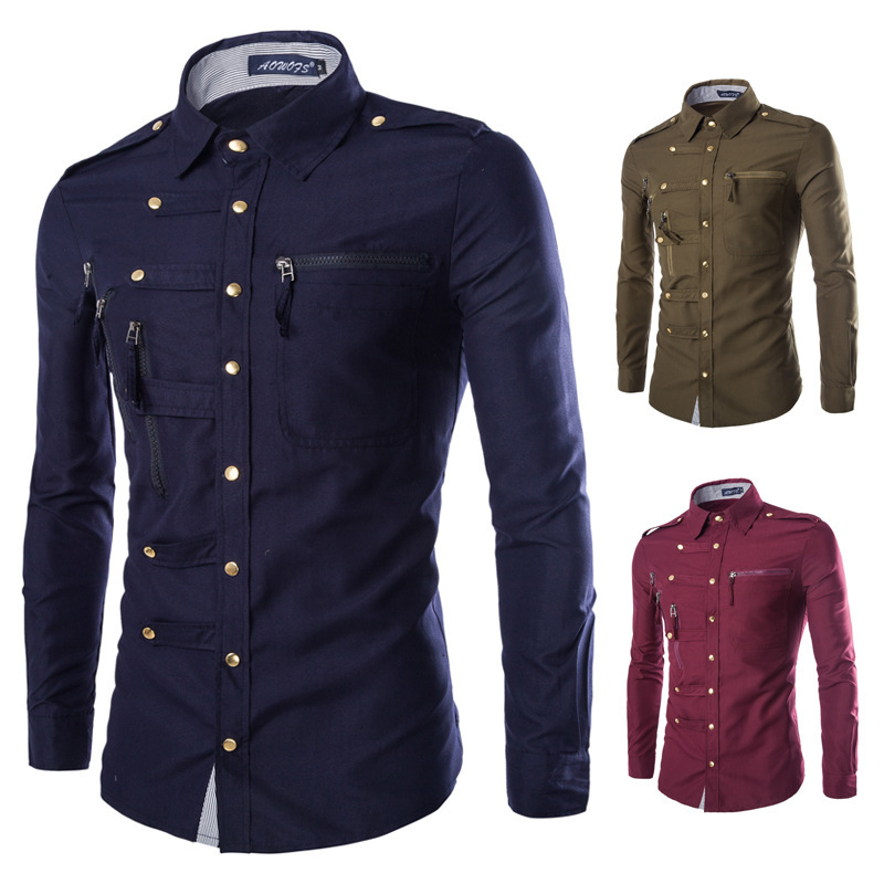 Plus tamaño nuevo recomendar europeo y americano domineering SLIM-Fit camisa de manga larga camisa de los hombres complejo multi-botón camisa
