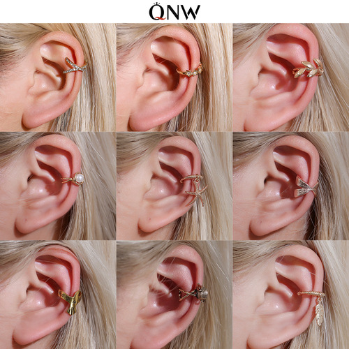 Elegant European and American Instagram-style ear clips—no piercing required! Vintage, minimalist, and uniquely designed leaf-shaped ear bone clips—hot-selling cross-border accessories available for wholesale.