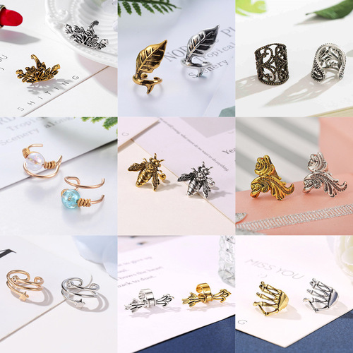 Elegant European and American Instagram-style ear clips—no piercing required! Vintage, minimalist, and uniquely designed leaf-shaped ear bone clips—hot-selling cross-border accessories available for wholesale.