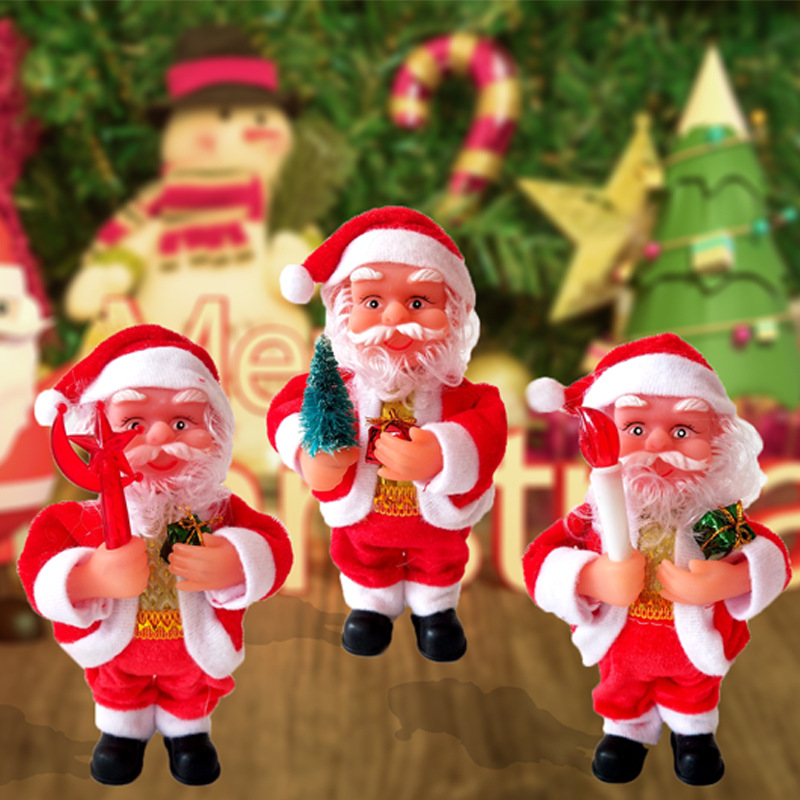 Decoraciones navideñas de pie flannelette 7 pulgadas eléctrica Santa Claus muñeca decoración Navidad regalo de vacaciones