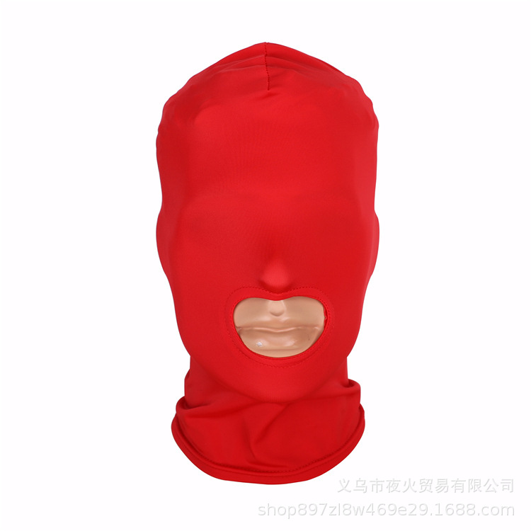 Productos adultos del sexo rojo sombrero negro máscara cubierta completa cara expuesta boca ojo tela de poliéster