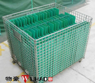 Yangzhou folding storage cage supplier 1200*1000*890 galvanized warehouse with hollow plate with wheels and foot Cup