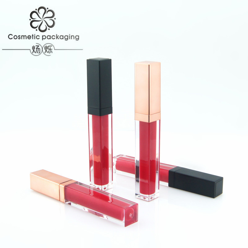 En stock venta al por mayor 5ml rosa de oro cuadrado labio esmalte tubo de brillo de labios tubo de lápiz labial tubo vacío logotipo imprimible