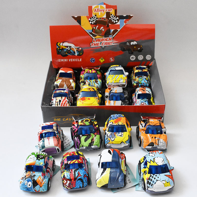 Alloy Pull-Back Toy Car, Colorful Graffiti Toy Car, Cartoon Q-Cute Small Racing Car Model, Children's Toy Car Alloy Pull-Back Toy Car, Colorful Graffiti Toy Car, Cartoon Q-Cute Small Racing Car Model, Children's Toy Car