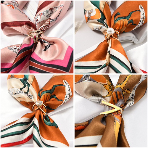 ins jewelry accessories silk scarf buckle V-shaped bright diamond buckle gold ring buckle arched double-bead buckle single row six-bead buckle