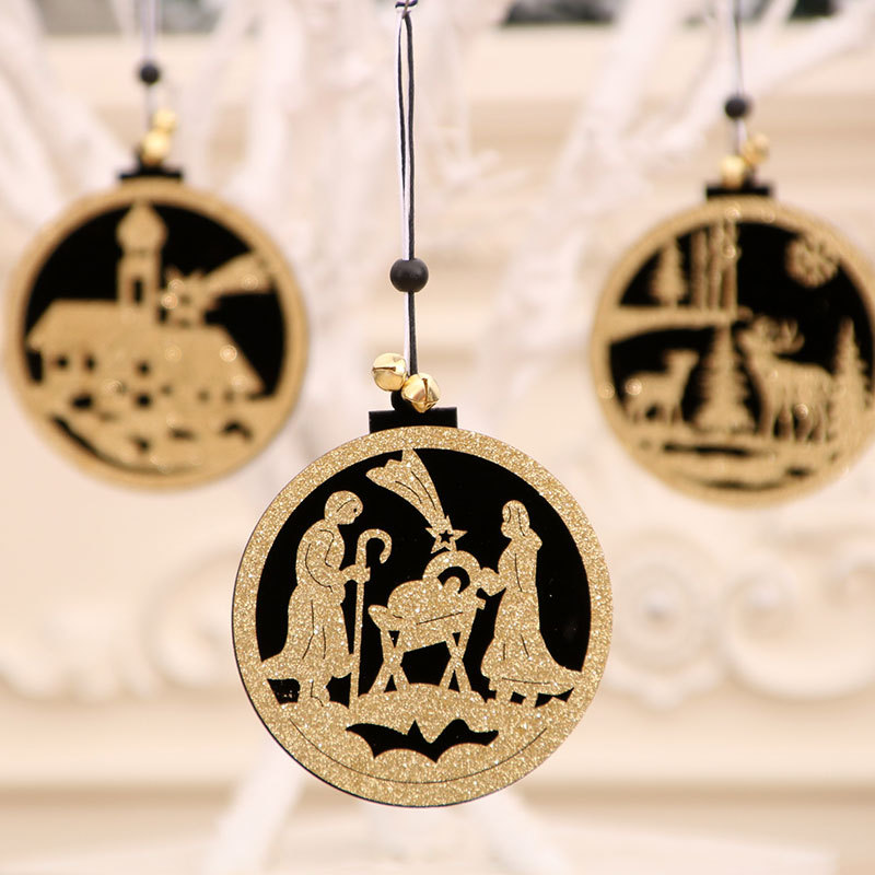 Adornos navideños árbol de Navidad colgante de alta gama de madera hueco tridimensional pequeño colgante hotel centro comercial ventana puerta colgante