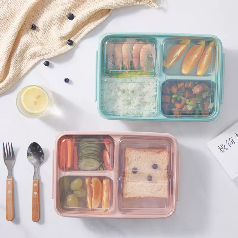 大容量学生饭盒密封饭盒午餐盒便当盒可微波炉塑料带盖保鲜盒批发