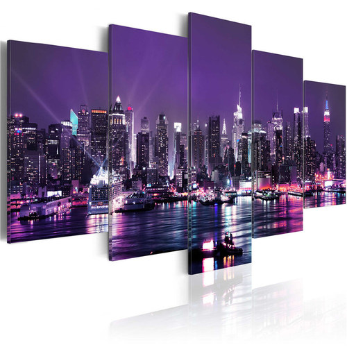 Modern simple five-piece three-color night scene city spray painting creative sofa background wall decoration painting hanging painting oil painting