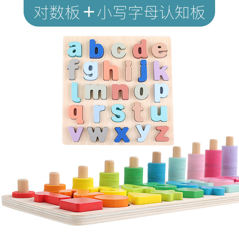 Personalizado tablero de logarítmicas de color de dos pasos, combinación de formas de números tres en uno, ventas directas de juguetes de madera de inteligencia para niños
