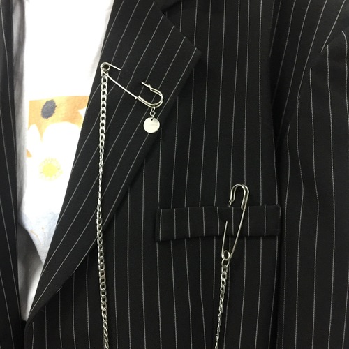 Streetwear Ins Trendy Metal Pendant Chain Double Pin Brooch Hip-Hop Punk Cool Choker Necklace for Men and Women