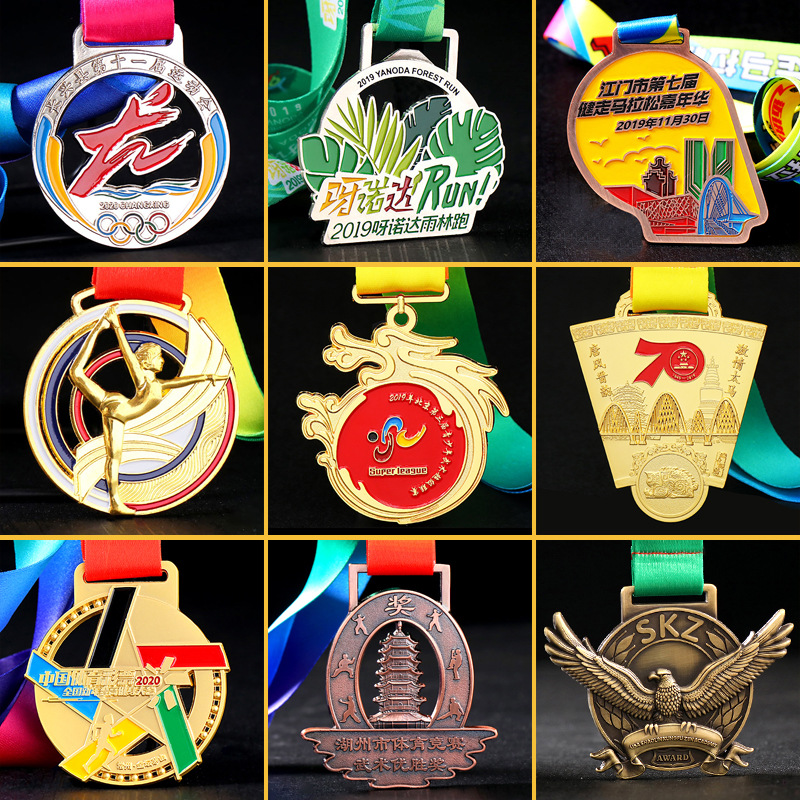Fabricante nuevo maratón en blanco medalla conmemorativa creativa Juegos Spot placa de metal de lámina de oro impresa sobre patrón