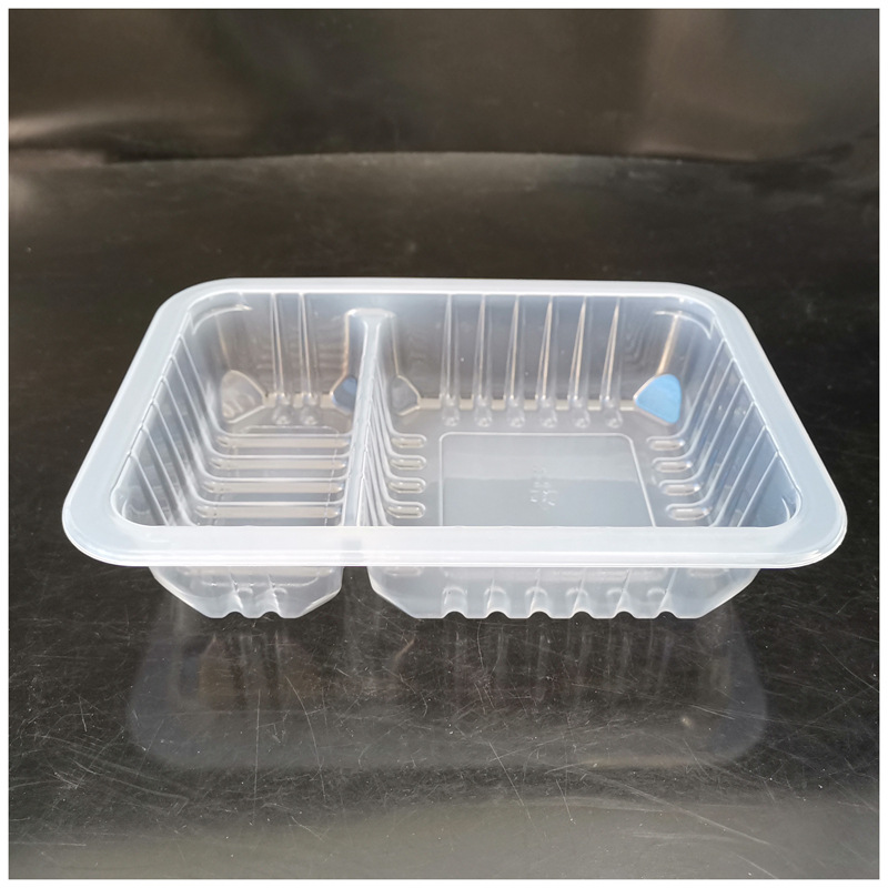 一次性锁鲜双格包装盒 凉皮塑料盒 两格饭盒 分格食品包装盒2014