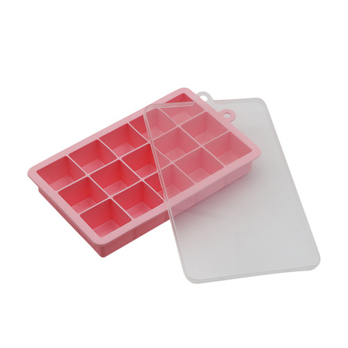 Silicone ice tray food grade DIY household ice making box 15 grid square with lid silicone ice cube mold wholesale