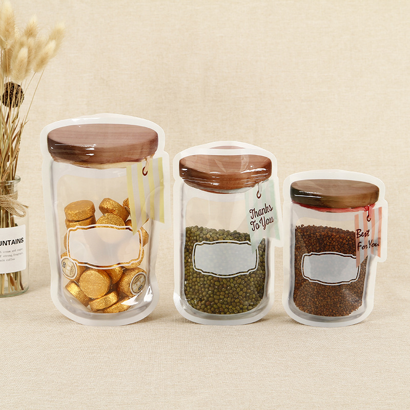 休闲零食收纳拉链梅森瓶袋透明异形自封自立拉链梅森罐子瓶袋