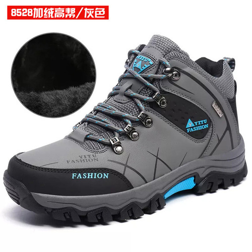 New outdoor hiking men's travel shoes, sports and leisure running autumn and winter men's shoes, warm and velvet high-top outdoor shoes