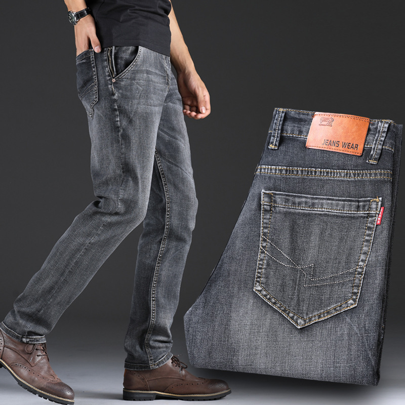High-end Jeans Men's Straight Loose Summer Thin Middle-aged Smoke Grey Casual Trousers Spring and Autumn Grey Men's Pants