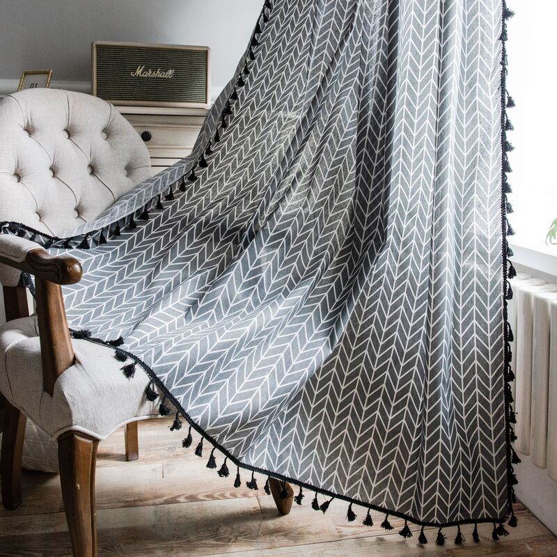 Curtains Gray Geometric Tassel Small Window Kitchen Curtains Cotton and Linen Semi-Shading Bay Window Single-Piece Small Window Semi-Shading Curtains Curtains Gray Geometric Tassel Small Window Kitchen Curtains Cotton and Linen Semi-Shading Bay Window Single-Piece Small Window Semi-Shading Curtains