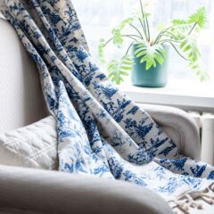 Yimanqiyun curtain finished cotton and linen printed American tassel blue kitchen curtain country style