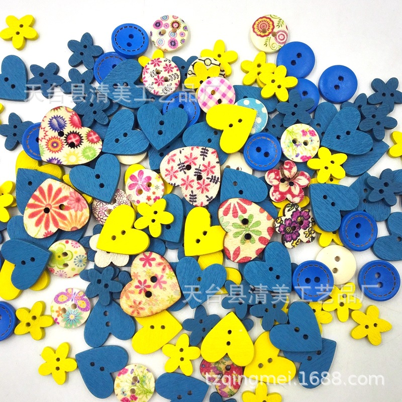 Venta directa de fábrica colorido botón mezclado amor flor niños rompecabezas combinación DIY botón pintura paquete material