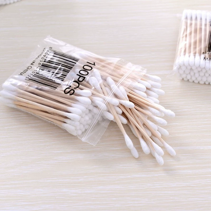 Disposable cotton swabs, multicoloured double-sided makeup remover, 100 pieces