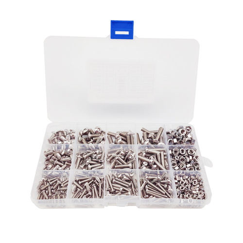 304 stainless steel 500pcs boxed set M3M4M5 pan head screws bolts nuts round head hexagonal screws
