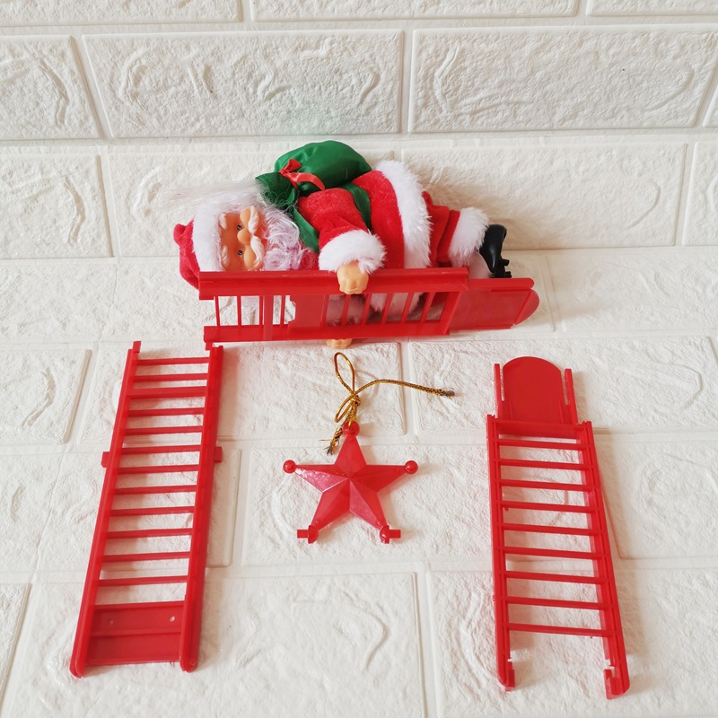 Venta directa de fábrica de escalera roja para escalar, decoración navideña para ventanas de casa con diseño de Papá Noel, regalo de juguete para niños.