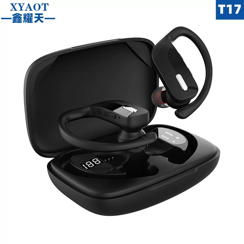 Wireless headphones, waterproof three dimensional ear clips, T17, bluetooth, with LED display