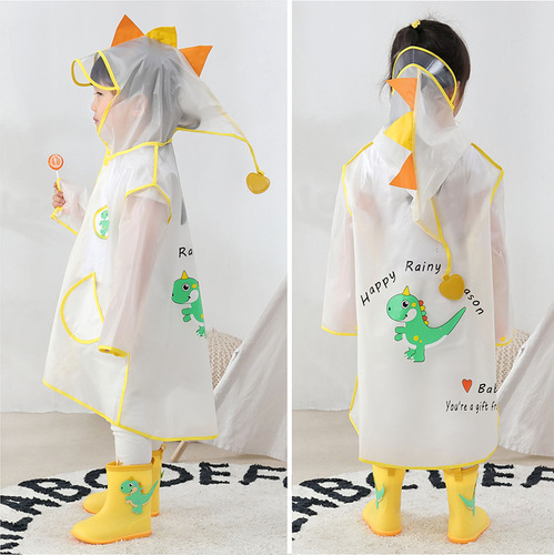 Bao Yu Little Dinosaur children's raincoat boys and girls kindergarten baby with school bag poncho child student raincoat