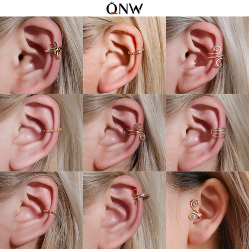Cross-border best-selling geometric earring clips without piercing for women, retro minimalist creative design bone ear clips, European and American earrings wholesale