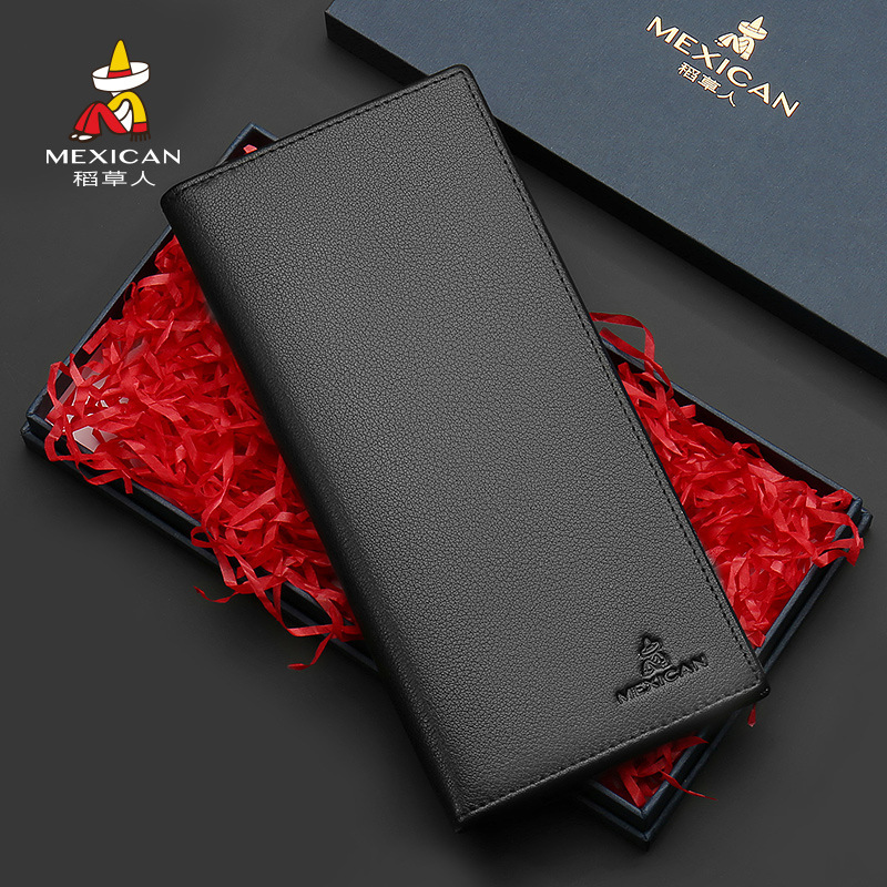 Scarecrow Wallet Men's Long Genuine Leather Wallet Birthday Gift Gift Set Large Capacity Trendy Soft Leather Wallet with Zipper